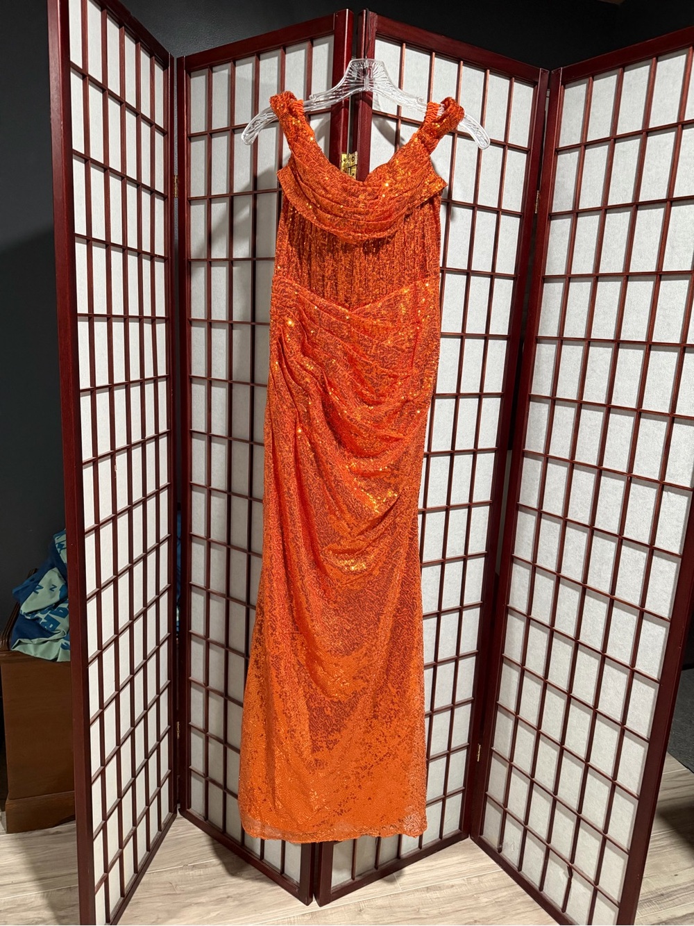 Elegant Orange Sequin Evening Gown